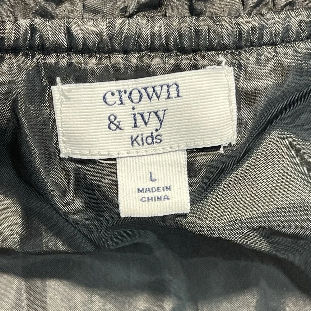 Crown And Ivy Girls Quilted Puffer Vest Black Large Ruffled Collar